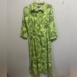 Appleseeds tropical leaf print button up dress size 16